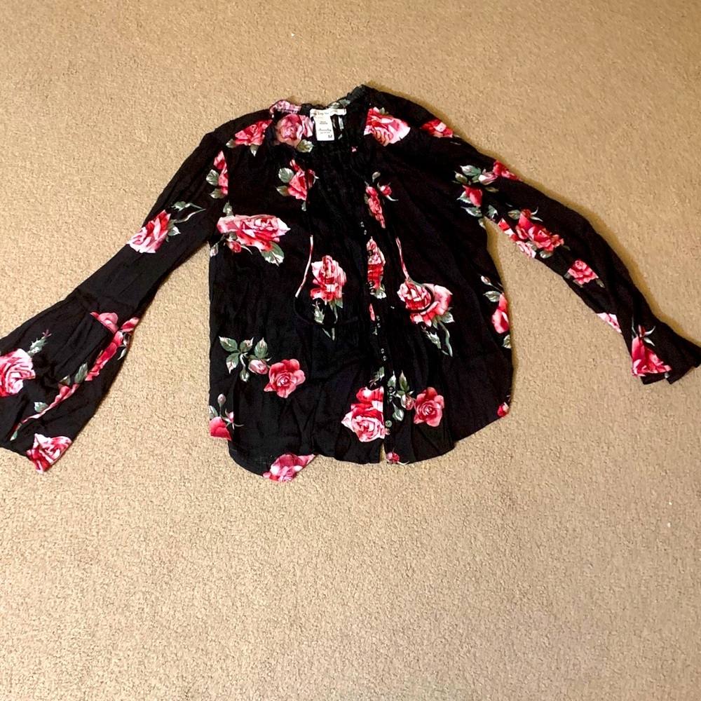 Black Button-Up Floral Blouse